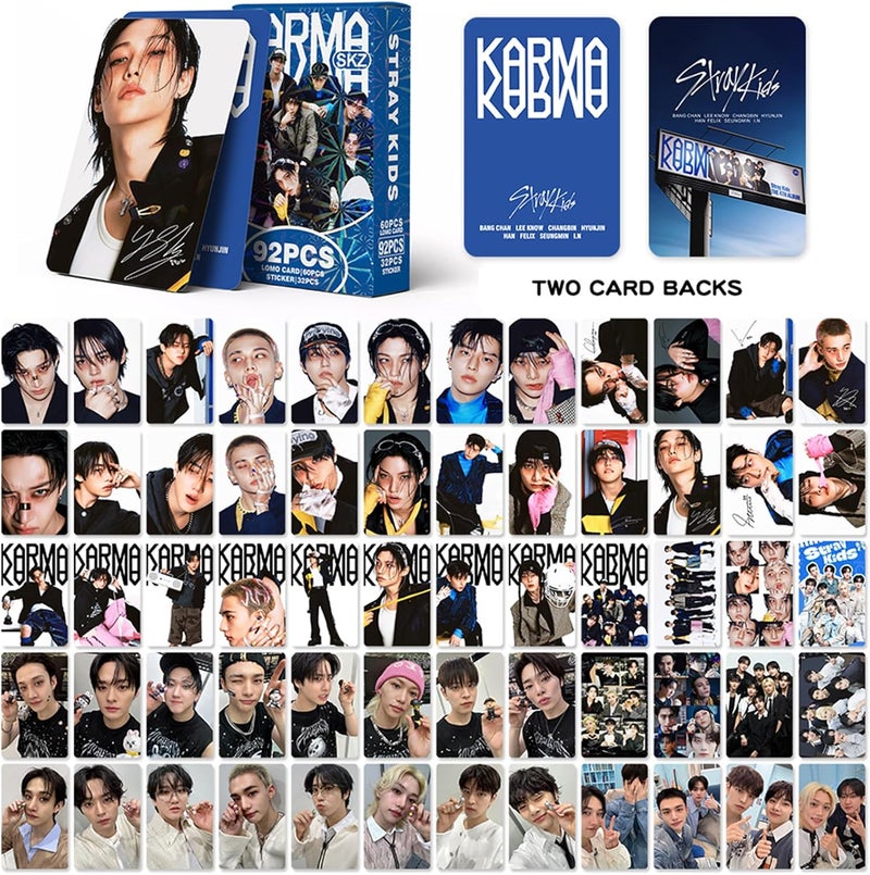 KPOPBP 92 PCS Karma Album Photocards Kpop SKZ Lomo Cards and 32 PCS Laptop Sticker, Gift for Boys and Girls - Image 3